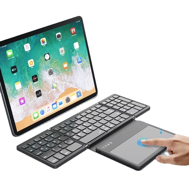 Foldable Full Size BT Keyboard Touchpad Rechargeable Ultra-Slim Wireless Multi-Device Compatible for IOS/Android/Windows/