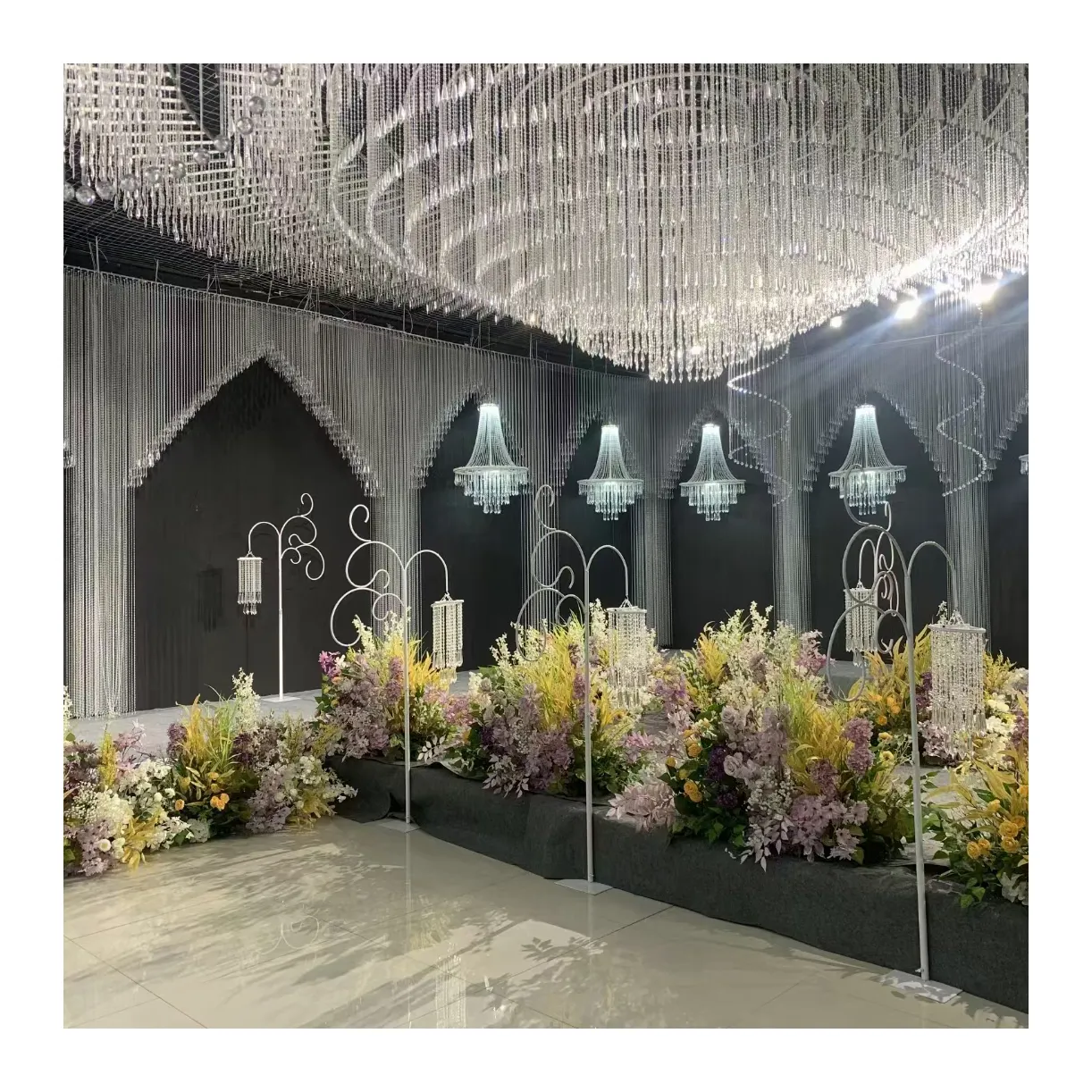 Cortina de cristal luxuosa personalizada para decoração de baile, para decoração de festas e casamentos, cortina de teto de cristal