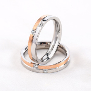 Couple <b>Rings</b> <b>Titanium</b> Steel Rose Gold Diamond Channel Setting Wedding Unisex Geometric Jewelry - Product Image 1