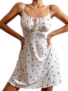 Camisón de Primavera 2025 para Mujer, Bonito Vestido de Dormir con Estampado de Fresas, Sexy Vestido con Tirantes Finos, <span class=keywords><strong>Pijama</strong></span> para Mujer - Product Image 4