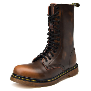 Bottes en cuir longues et élégantes, dessus en cuir véritable pour homme, design à lacets, semelle épaisse, antidérapantes, bottes longues - Product Image 1