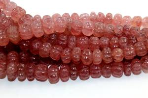 AA Quality strawberry quartz carved roundels 40 cm strand 7-11 MM Size approx - Product Image 2