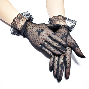 Gants courts en <span class=keywords><strong>dentelle</strong></span> et résille transparents pour femme, 24 cm, noirs et blancs, style vintage, élégants, pour mariée, avec nœud, pour fêtes et mariages - Product Image 2