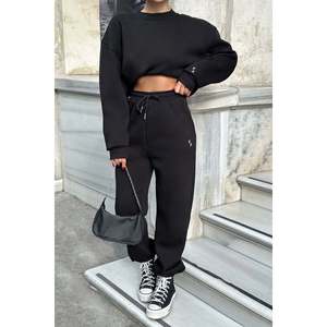 Survêtement noir à capuche style vintage pour l'automne/hiver, respirant, léger, grandes tailles, avec logo imprimé, style vintage uni - Product Image 2