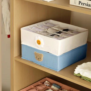 Caja de almacenamiento de ropa interior para bebé Cottonway, cuadrada grande con compartimentos apilables para calcetines y ropa de 0 a 12 meses, diseño de dibujos animados - Product Image 1