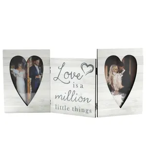 Cadre photo à charnière à trois volets Cadre photo en bois avec charnière en plexiglas pour l'affichage de photos de table de mariage