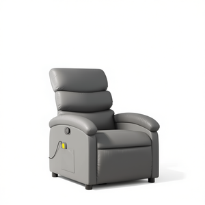 เก้าอี้นวดหนังเทียมสีเทากลาง โครงโลหะ ปุ่มควบคุม ดีไซน์ร่วมสมัย - Product Image 1