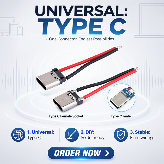 USB Type C Male Female 180 Rotational Pigtail Cable 2 Core Red Black Bare Wire Open End DIY Solder 3A Barcode Scanner Earphone