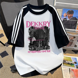T-Shirt Oversize a Righe con Grafica '<span class=keywords><strong>My</strong></span> <span class=keywords><strong>Dream</strong></span> Will Come True' DEKKRY, Stile Retrò Casual Multicolore Unisex 220 Grammi Hip Hop - Product Image 4