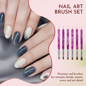 Lot de 6 pinceaux double tête pour nail art, couleur violette, facile à nettoyer, manche confortable, pour la création de motifs d'ongles, outil de manucure professionnel - Product Image 6