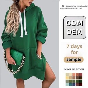 <span class=keywords><strong>Robe</strong></span> à <span class=keywords><strong>capuche</strong></span> à manches longues et ourlet fendu pour femmes, sweats à <span class=keywords><strong>capuche</strong></span> d'hiver avec poche kangourou personnalisé ODM - Product Image 1