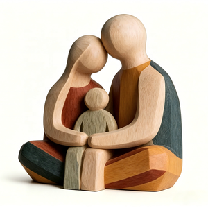 Statua Familiare Effetto Legno Personalizzata, Scultura Realistica Dipinta a Mano in Resina, Regalo, Decorazione Casa, Souvenir, Statuetta, Ornamenti, Amore - Product Image 3