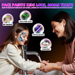 Kit Completo di Colori per Viso e Corpo in Confezione Convenienza |   26 colori (opachi/glitterati) |   Con stencil e pennelli |   Certificato CE per la Vendita all'Ingrosso - Product Image 5