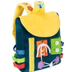 <b>Children</b> Felt <b>Backpack</b> With Zipper And Buttons For Toddler School Use Geometric Pattern Velvet Style - Product Image 1