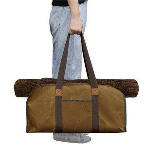 Outdoor Waterproof Logging <b>Bag</b> Large Capacity <b>Log</b> <b>Carrier</b> For Patio Use Gray And Dark Green - Product Image 2