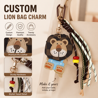 Porte-clés et breloques de sac personnalisés, mignons, en cuir PU, motifs animaux et fruits de dessin animé, avec corde tressée colorée faite main et pendentif boule porte-bonheur tressée