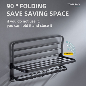 Sanga 2022 Multi-function Stainless Steel Bath Holder Black <b>Shelf</b> Free Standing Wall Mounted Bathroom Towel Racks With <b>Hooks</b> - Product Image 6