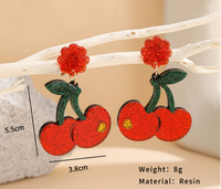 Boucles d'oreilles fruits pour filles mignonnes, bijoux nouvelle mode, couleur néon, résine cerise, boucles d'oreilles géométriques fraise, vente en gros