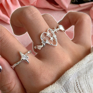 Bague tendance minimaliste géométrique étoile croix cœur en argent électroplaqué, ouverte et empilable, pour femme, idéale pour mariage, fiançailles, fête ou cadeau - Product Image 3