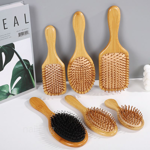 Peine de Bambú Moso para Masaje con Dientes de Bambú y Diseño de Cojín de Goma, Peine Manual para Cabello Largo de Mujer, Ideal para el Hogar, Excelente Regalo - Product Image 1