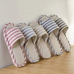 Women's Linen Striped for Slippers for Home and Bedroom Soft-Soled for Spring Summer and Winter Seasons - Product Image 2