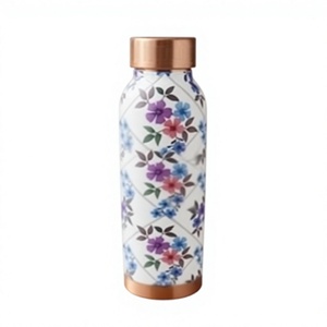 Botella de Agua Metálica Cónica con Diseño Floral, Tapa de Cobre, Portátil para Viajes - Product Image 1