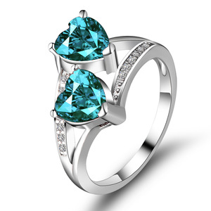 Bague Offre Spéciale luxe cuivre pierres précieuses bague de <span class=keywords><strong>doigt</strong></span> coloré Zircon bague dames Double coeur diamant fiançailles <span class=keywords><strong>doigt</strong></span> - Product Image 4