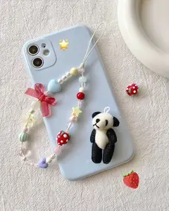 Joyería personalizada para mujer, cordón de muñeca, bonitos dibujos animados coloridos, abalorios de corazón celular, cuerda, pulsera de muñeca, correas para teléfono móvil