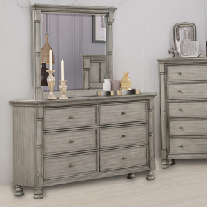 Juego de Muebles de Dormitorio de Madera Estilo Rústico con Cama King Size Gris, Cómoda y Mesitas de Noche - Product Image 2