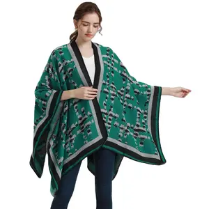 새로운 Kashmir Pashmina Shawls 여성 숄 랩 스웨터 여성용 따뜻한 Shawls 랩 오픈 프론트 카디건 빈티지 판초 케이프