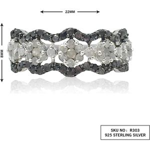 Floral Cluster Wave <b>Ring</b> 1.40 Cttw Natural White And <b>Black</b> Diamond Round Cut Pave Setting For Women Engagement Band - Product Image 2