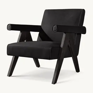 Designer Style Dark Color Black Suede Leather Lounge Accent Armchair Solid Wood Frame Chandigarh Chair