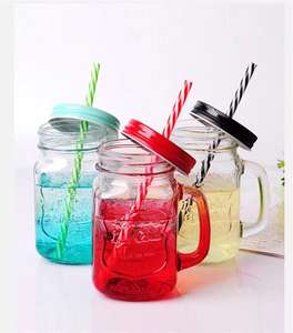 Vaso de cristal degradado con asa de pajita, estilo retro, para bebidas frías, leche y té. - Product Image 2