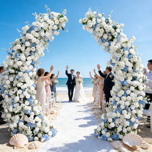 Arco de Flores Artificiales de Seda Realista con Fondo Azul - Decoración Romántica para Bodas y Día de la Madre - Product Image 1