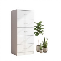 Commode moderne portable à 5 tiroirs blanche et noire avec poignée en métal inoxydable pour chambre à coucher ou salon