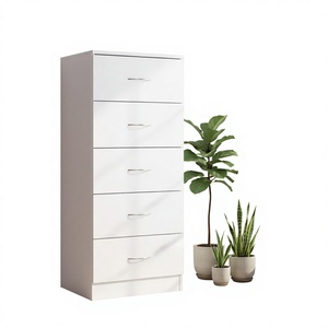 <span class=keywords><strong>Commode</strong></span> moderne portable à 5 tiroirs blanche <span class=keywords><strong>et</strong></span> noire avec poignée en métal inoxydable pour chambre à coucher ou salon - Product Image 1