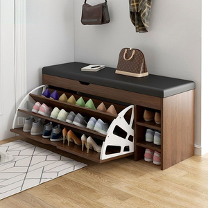 Meuble à <span class=keywords><strong>chaussures</strong></span> en bois de style américain moderne avec tabouret intégré pour changer de <span class=keywords><strong>chaussures</strong></span>, <span class=keywords><strong>banc</strong></span> compact pour entrée, multifonctionnel et rembourré. - Product Image 1