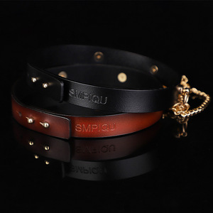<span class=keywords><strong>Collar</strong></span> de cuero de cadena dorada BDSM de lujo-Gargantilla esclava con plomo para sumisión femenina, juguete para adultos - Product Image 5