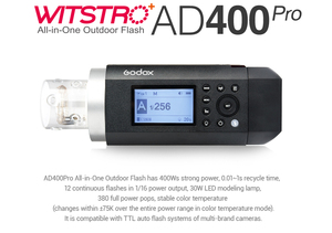 NOUVEAU Godox <span class=keywords><strong>AD400</strong></span> Pro WITSTRO Flash tout-en-un pour extérieur AD400Pro Batterie Li-ion TTL HSS Monture Bowens - Product Image 5