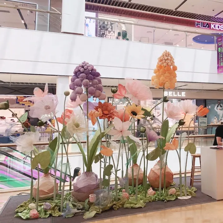 S001 flores gigantes decoración gigante amapola Rosa flores artificiales con tallo Flores grandes de papel para la decoración del hogar de la boda
