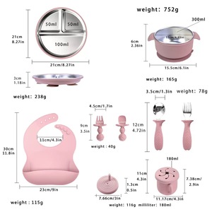 6Pcs 304 스테인레스 스틸 실리콘 아기 식기 세트 흡입 그릇 손잡이가 있는 분할 접시 어린이 식사기구 세트 - Product Image 2