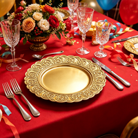 Assiettes de présentation de luxe dorées Wojia 13 pouces, revêtement poudré, motif nœud celtique en relief, bordure dentelle, pour réceptions de mariage et décoration de table de banquet