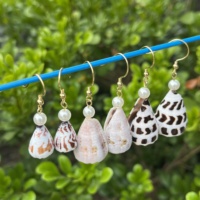 Ensemble de boucles d'oreilles et collier en acier inoxydable avec coquillages coniques hébreux naturels d'Hawaï Conus Ebraeus, bijoux tendance pour femmes