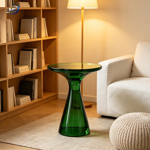 Mesa de Centro de Resina Translúcida Verde con Pedestal de Reloj de Arena, Mueble Moderno y Minimalista para Sala de Estar - Product Image 3
