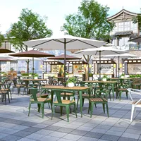 Meubles commerciaux imperméables au soleil meubles de salle à manger chaises de café en métal en bois durables Tables d'extérieur ensembles de jardin de patio