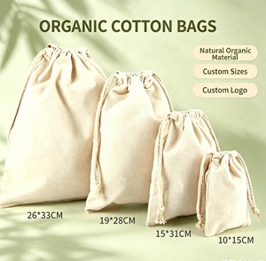 Pochette en coton écologique avec logo personnalisé imprimé, sac en toile de coton calicot à cordon double, sac à cordon - Product Image 6