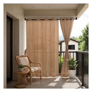 Persian Beige Eyelet Outdoor Curtains 180 GSM with Elegant Sandy Beige Tone and <b>Light</b> Filtering Fabric for Cozy Balcony - Product Image 1