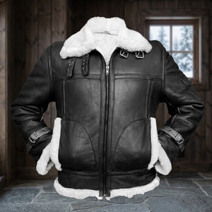 New American-style Niche Heavy-duty Fringed-edged Padded Shoulder Leather <b>Men's</b> Streetwear Bomber <b>Jacket</b> Unique Design - Product Image 4