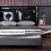 Drap-housse en satin soyeux, couleur unie, avec bande élastique complète, pour la maison, l'hôtel, la chambre à coucher