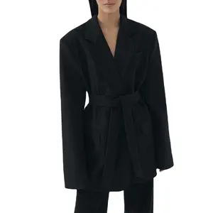 OEM Großhandel gepolsterte Schultern formelle Anzug jacke mit Taschen Custom Relaxed Womens Overs ized Blazer mit Gürtel
